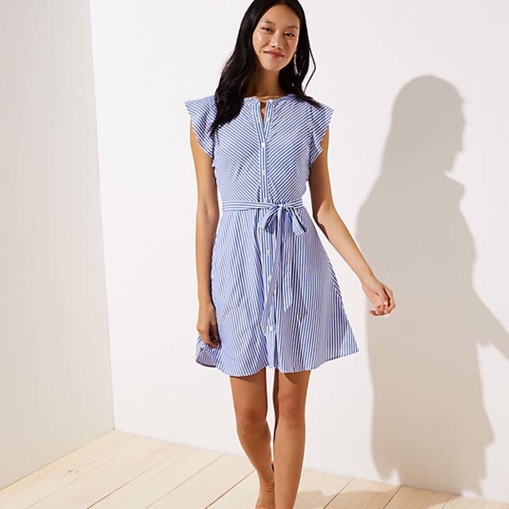 Loft Striped Flutter Shirtdress